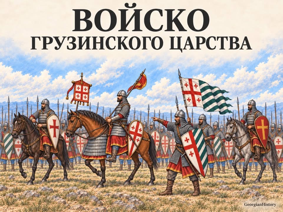 Иллюстрация GeorgianHistory: всадники и пешие воины Грузинского царства