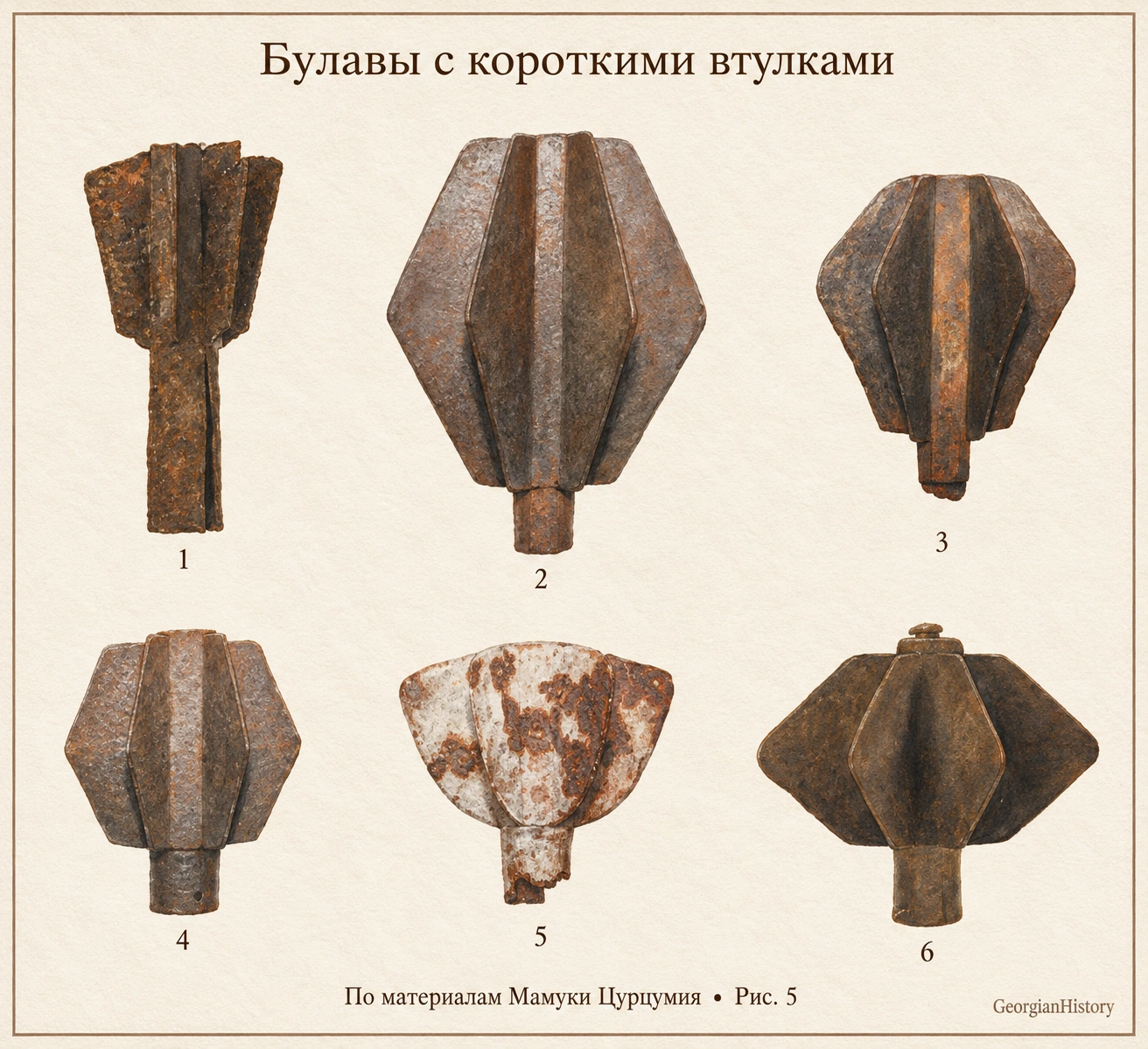 Акварельная таблица булав: Булавы с короткими втулками